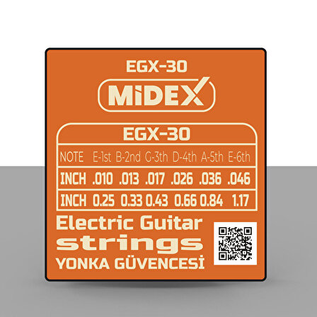 Midex EGX-30 Elektro Gitar Teli Takımı ve Pena Seti